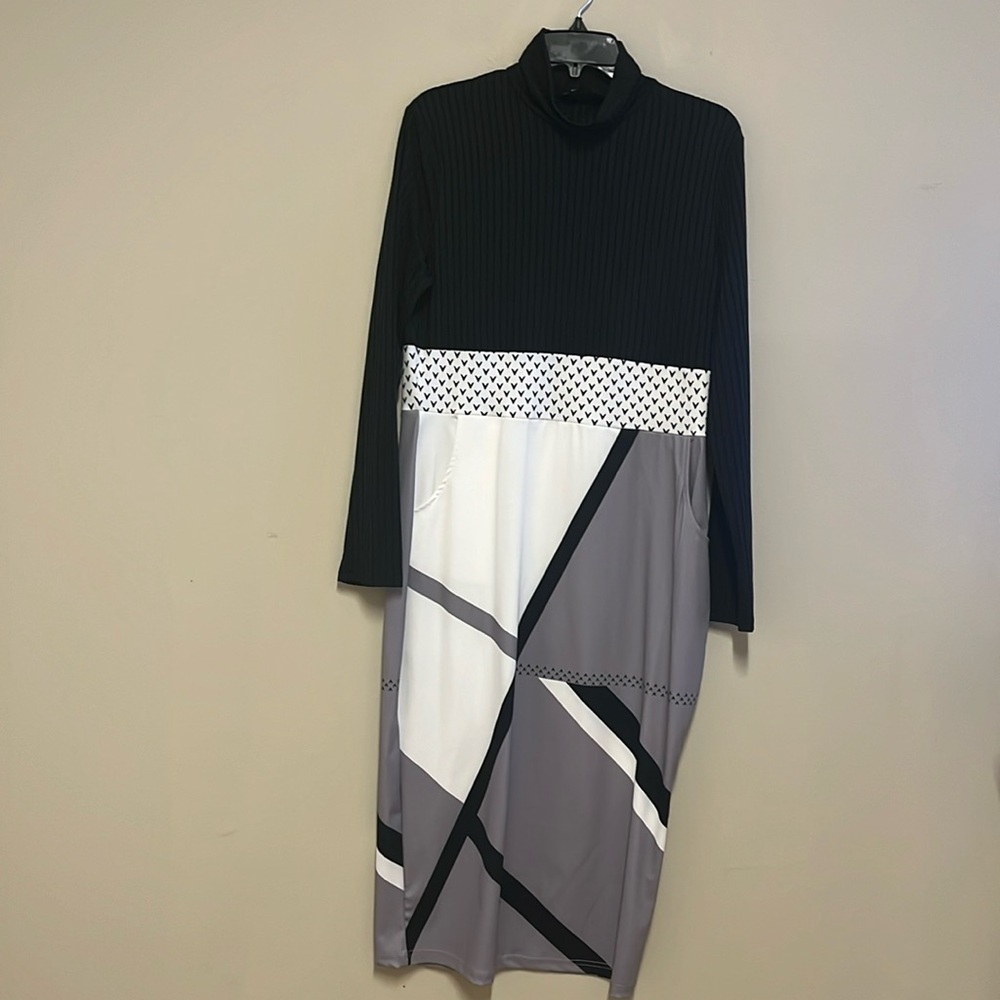 CHICME long sleeve black / whiter / gray maxi dress